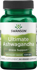 Swanson Ultimate Ashwagandha KSM-66 - Herbal Supplement Supporting Healthy Stress Levels & Relaxation - Natural Formula to Promote a Calm & Relaxed Mindset - (60 Veggie Capsules, 250mg Each)