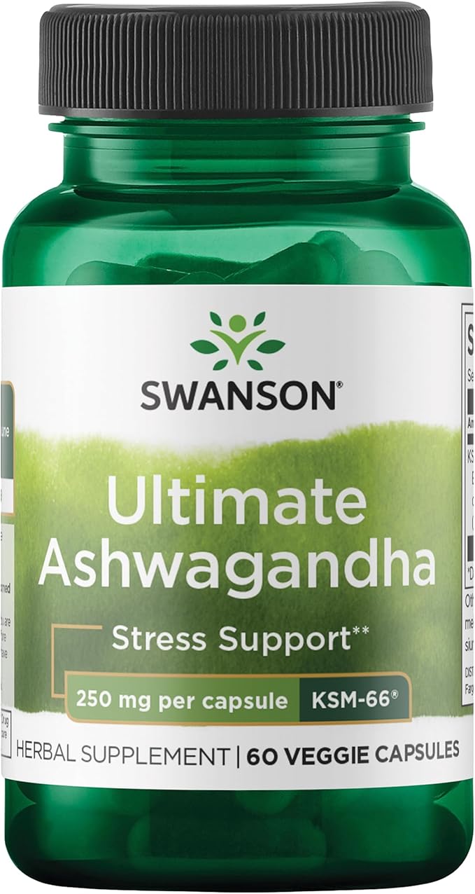 Swanson Ultimate Ashwagandha KSM-66 - Herbal Supplement Supporting Healthy Stress Levels & Relaxation - Natural Formula to Promote a Calm & Relaxed Mindset - (60 Veggie Capsules, 250mg Each)