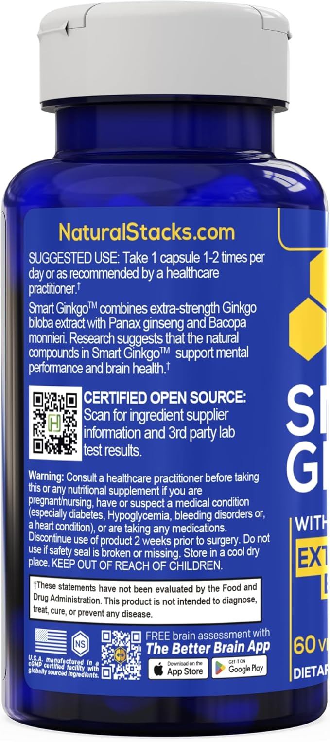 NATURAL STACKS Smart Ginkgo Biloba & Smart NMN Supplement Bundle - Extra Strength Brain Support & NAD+ Support* - 120 Total Capsules