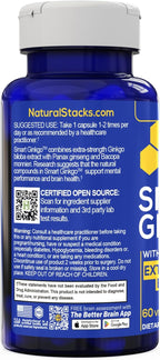 NATURAL STACKS Smart Ginkgo Biloba & Smart NMN Supplement Bundle - Extra Strength Brain Support & NAD+ Support* - 120 Total Capsules