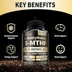 L Methylfolate 15mg Plus Methyl B12 Supplement Active 5-MTHF Form Made in USA, Third Party Tested (120 Vegan Capsules), 2 Packs