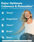Vitalibre Magnesium Complex with Ashwagandha & L-Theanine - Stress Relief, Bone & Relaxation Support - w/Vitamin D3, B6 - Glycinate, Citrate, Malate, Taurate - 180 Vegan Capsules, Non-GMO, Gluten free
