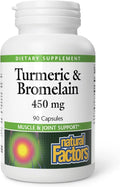 Natural Factors, Turmeric & Bromelain 450 mg, Muscle and Joint Support, 90 Capsules
