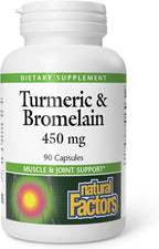 Natural Factors, Turmeric & Bromelain 450 mg, Muscle and Joint Support, 90 Capsules