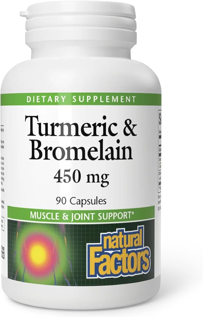 Natural Factors, Turmeric & Bromelain 450 mg, Muscle and Joint Support, 90 Capsules