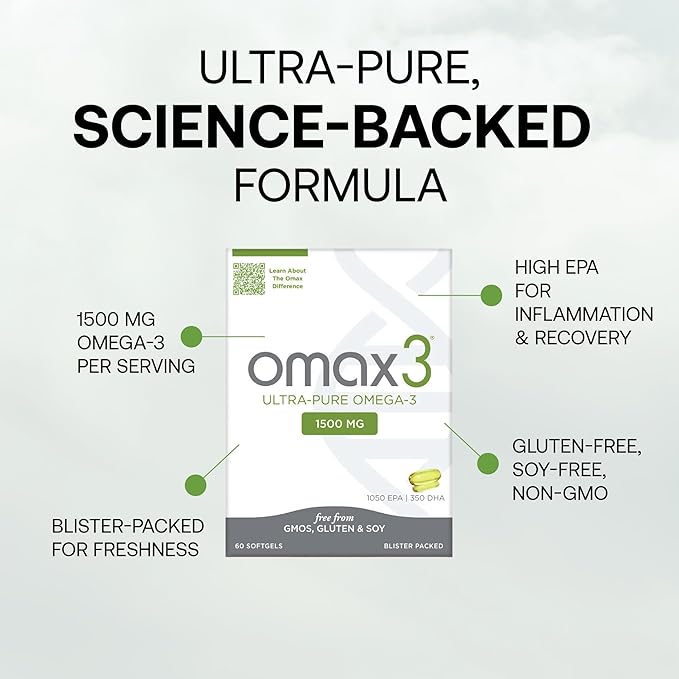 Omax3 Ultra - Pure Omega 3 Fish Oil Pills 1500 MG EPA DHA - Omega3 Fatty Acid Supplements Muscle & Joint- Gluten Free, Wild Caught, Non GMO, 30-Day Supply Blister Packed (1 Box)