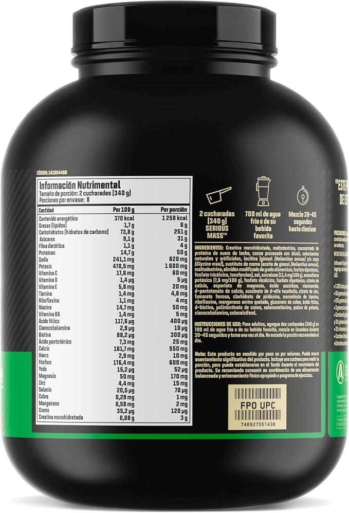 Optimum Nutrition Serious Mass, Weight Gainer Protein Powder, Mass Gainer, Vitamin C and Zinc for Immune Support, Creatine, Chocolate Peanut Butter, 6 Pound (Packaging May Vary)