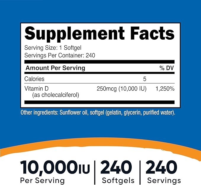 Nutricost Vitamin D3 10,000 IU, 240 Soft Gel Caps (3 Bottles)