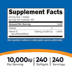 Nutricost Vitamin D3 10,000 IU, 240 Soft Gel Caps (3 Bottles)