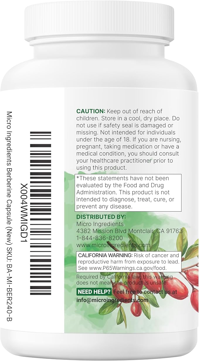 Micro Ingredients Berberine 500mg with Ceylon Cinnamon, 240 Veggie Capsules | High Absorption Berberine HCI Supplement + Turmeric Root & Cinnamon Bark Extract | Non-GMO, Gluten Free