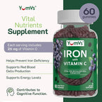 YUM-V'S Iron Gummies, Grape Flavor - 10 mg Chewable Iron Supplement, Gummies with Vitamin C - Kosher, Gluten Free - Blood Builder Iron Supplement Gummies (60 Count), Pack of 20