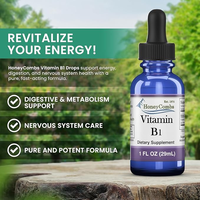 Vitamin B1 (Thiamine) Drops - High Potency Thiamine Vitamin B1 Extract - Vegan, Alcohol-Free Non-GMO Vitamin Liquid - Maintain Nervous System Health, Support Digestion & Boost Energy, 1 Fl Oz.