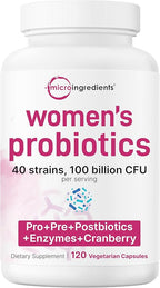 Micro Ingredients 8-in-1 Multi Collagen Pills & Women’s Probiotics 100 Billion CFU Veggie Capsules | 2 Pack | Hydrolyzed Peptides + Hyaluronic Acid & Vitamin C | 40 Strains + Cranberry & D-Mannose