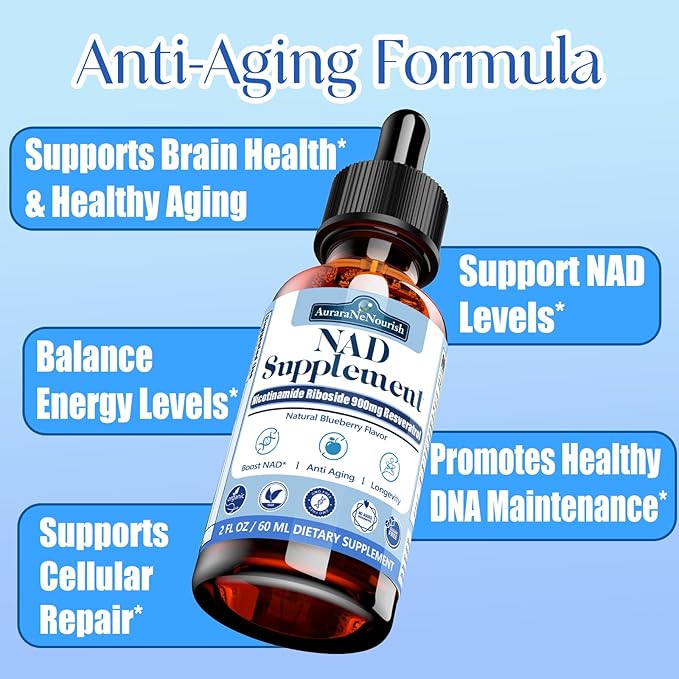 NAD Supplements for Women & Men, Liposomal NAD Nicotinamide Riboside Resveratrol 900mg w. Resveratrol, Quercetin, Collagen, Niacin, Biotin Support Anti-Aging, Longevity, Energy, Focus