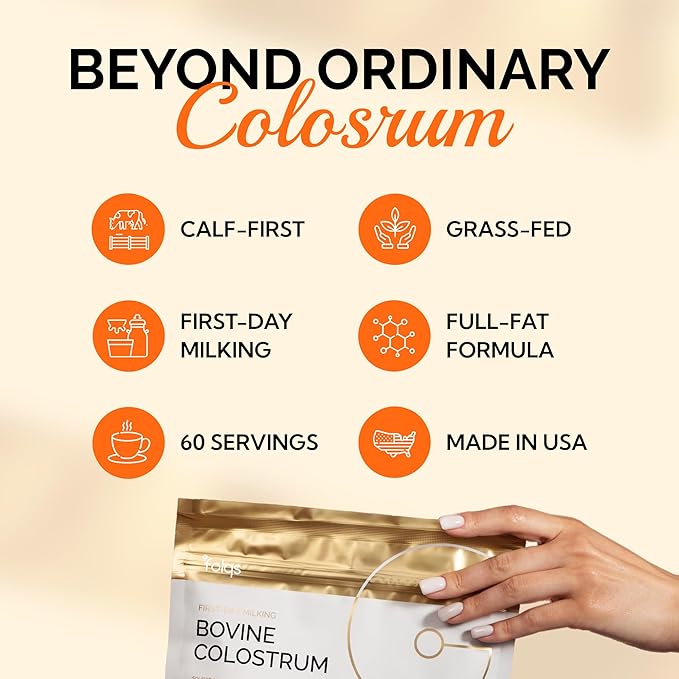 Bovine Colostrum Powder – First-Day Milking for Immune & Gut Support – 60 Servings – Supports Skin & Tissue Health – Made in USA - Amino Acids, Vitamins, Minerals – Kosher - Sustainably Sourced