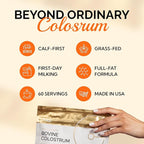 Bovine Colostrum Powder – First-Day Milking for Immune & Gut Support – 60 Servings – Supports Skin & Tissue Health – Made in USA - Amino Acids, Vitamins, Minerals – Kosher - Sustainably Sourced