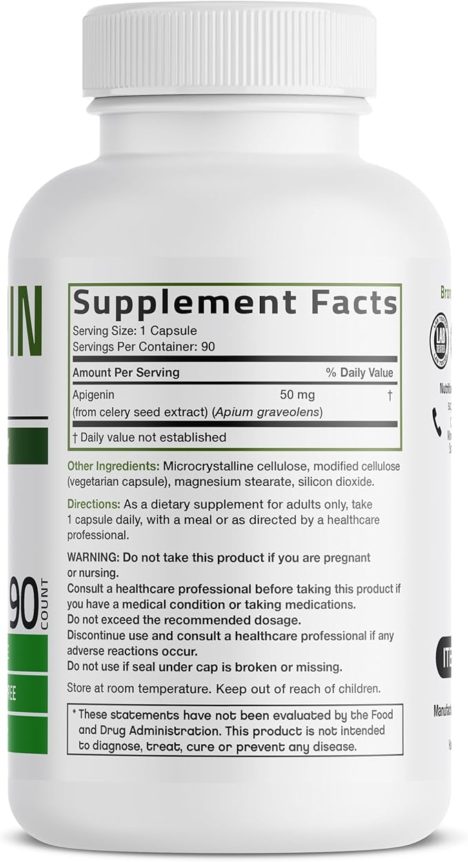 Bronson Apigenin 50mg Apium Graveolens Once Daily Formula, 90 Vegetarian Capsules