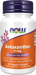 NOW Foods Supplements, Astaxanthin 4 mg, features Zanthin®, Supports Eye Health*, 60 Veg Softgels