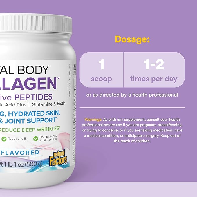 Natural Factors Total Body Collagen - Bioactive Collagen Supplement for Hair & Nail Growth Support - Healthy Skin Supplement with Protein, Vitamin C & More - Unflavored, 500 g (38 Servings)