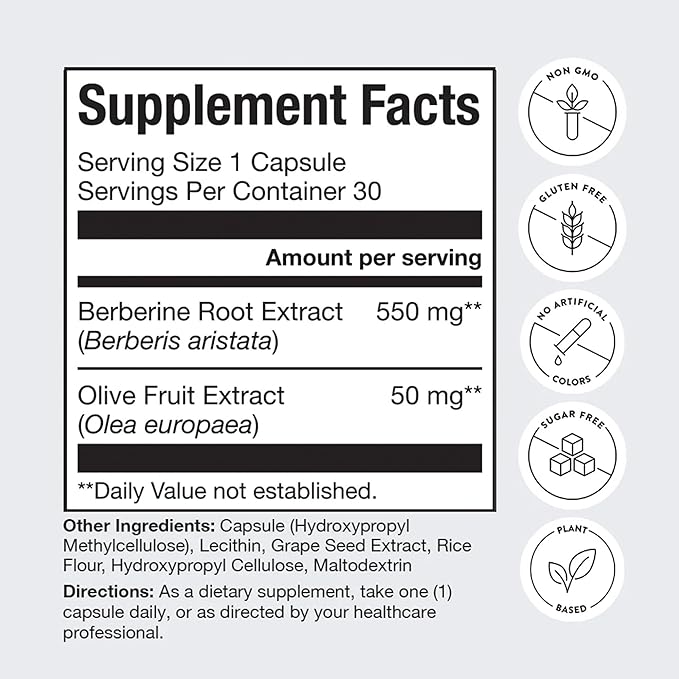 Humann Berberine Complex – Berberine Supplement for Metabolic & Cholesterol Support with Olive Leaf Extract, 60 Capsules