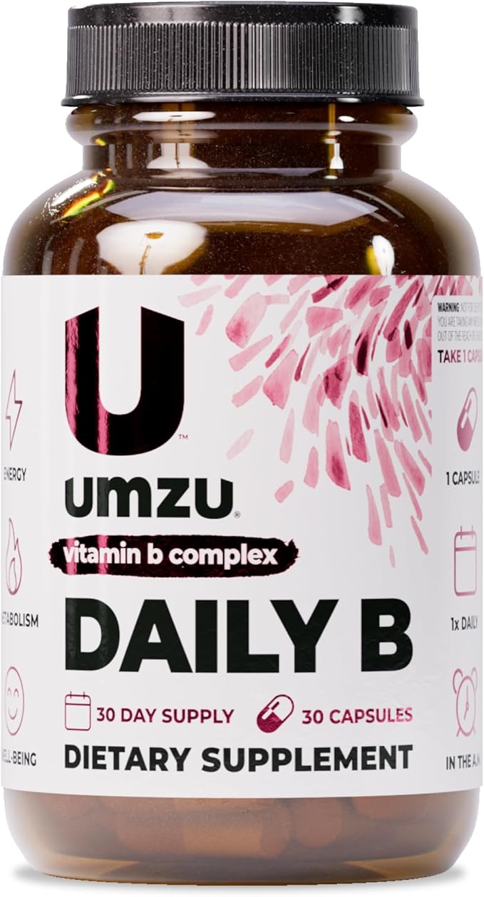 UMZU Daily B, 30 Day Supply – Complete Vitamin B Complex Supplement Blend with B1, B2, B3, B5, B6, B7, B9 & B12 Plus Folic Acid & Biotin – Supports Energy, Focus, Mood, Metabolism & Overall Wellness