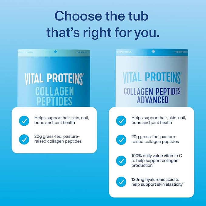 Vital Proteins Collagen Peptides Powder Advanced with Hyaluronic Acid & Vitamin C, Collagen Supplements, Unflavored, 12 Servings