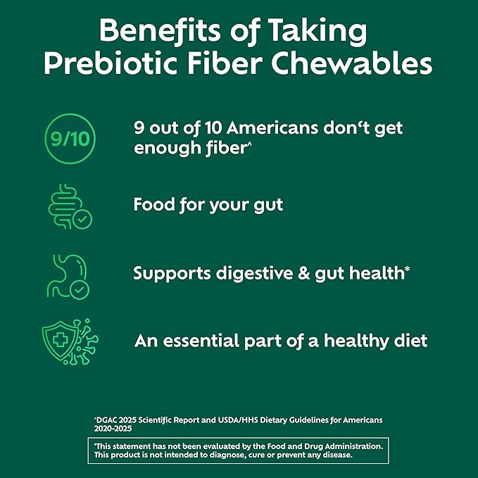 Benefiber Chewable Prebiotic GLP-1 Friendly Fiber Supplement Tablets for Digestive Health, Assorted Fruit Flavors - 100 Count (Pack of 12)