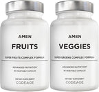 Amen Fruits + Veggies Vitamins Bundle, Raw Whole Food Multivitamin Capsules, Greens Vegetables, Red Fruits & Berries Vegan Blend, Fibers + Phytonutrients Superfood Minerals Supplement, Non-GMO, 180 ct