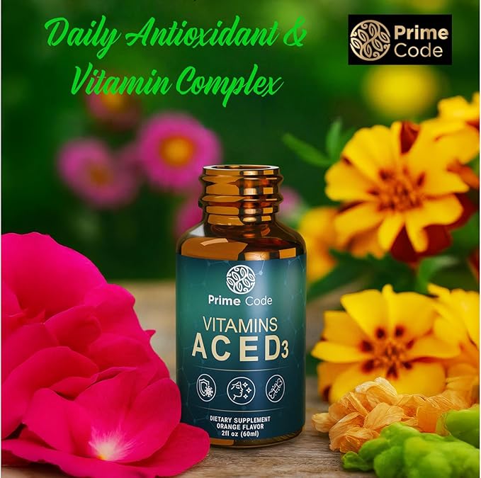 Prime Code Liquid Vitamin A Supplement for Women & Men with Vitamin C E and D3, Vitamin A C E D3 Drops for Adults, Non-GMO, Faster Absorption & Immune Support, Natural Orange Flavor Drops