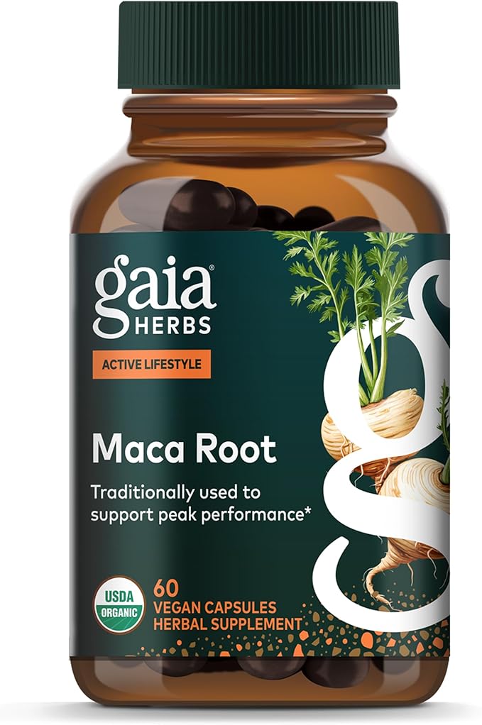 Gaia Herbs Maca Root - Caffeine-Free Energy Supplement - Traditionally Used to Support Healthy Energy & Stamina* - Made with Organic Maca Root (Lepidium meyenii) - 60 Vegan Capsules (60 Servings)