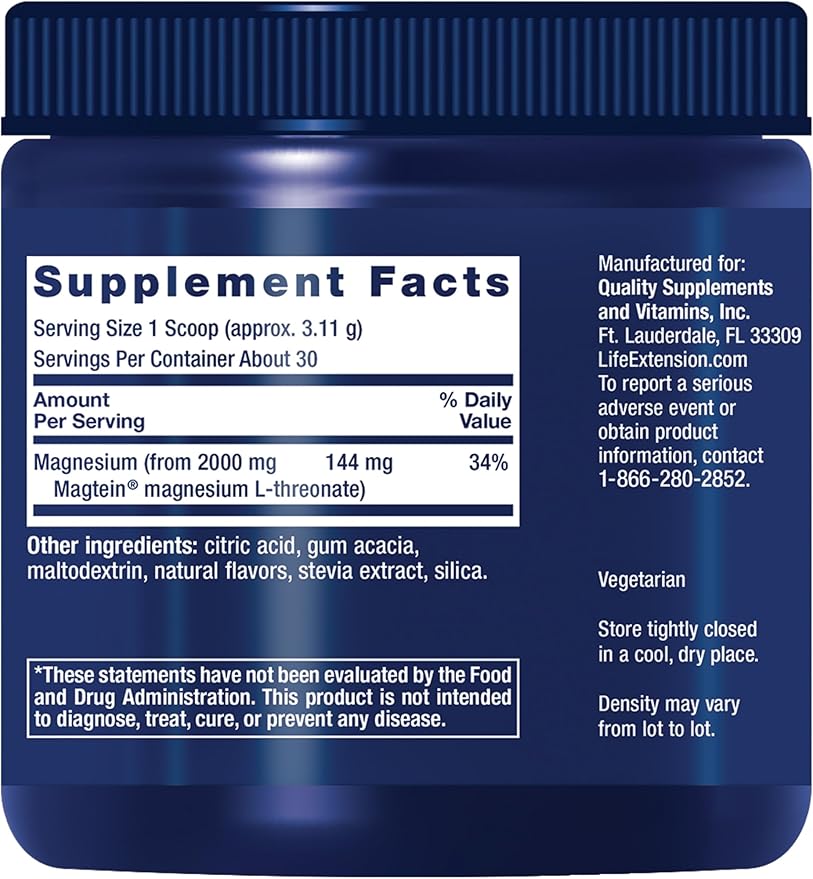 Life Extension Neuro-Mag Magnesium L-Threonate Powder (Tropical Punch) - Ultra-Absorbable Magnesium - Supports Memory, Focus, Cognitive Function & Mood - Gluten free, Non-GMO, Vegetarian (30 Servings)