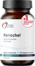 Designs for Health Iron – Vital for Energy Production, Immune & Brain Health, High Absorption Ferrochel Chelated Iron for Women & Men as Ferrous Bisglycinate Chelate – Pregnancy Safe (120 Vegan Caps)