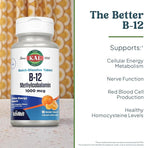 KAL Vitamin B12 Methylcobalamin 1000mcg, Healthy Energy, Metabolism, Nerve & Red Blood Cell Support,* Fast Dissolve ActivMelt, Optimal Absorption, Natural Tangerine Flavor, 90 Servings, 90 Micro Tabs
