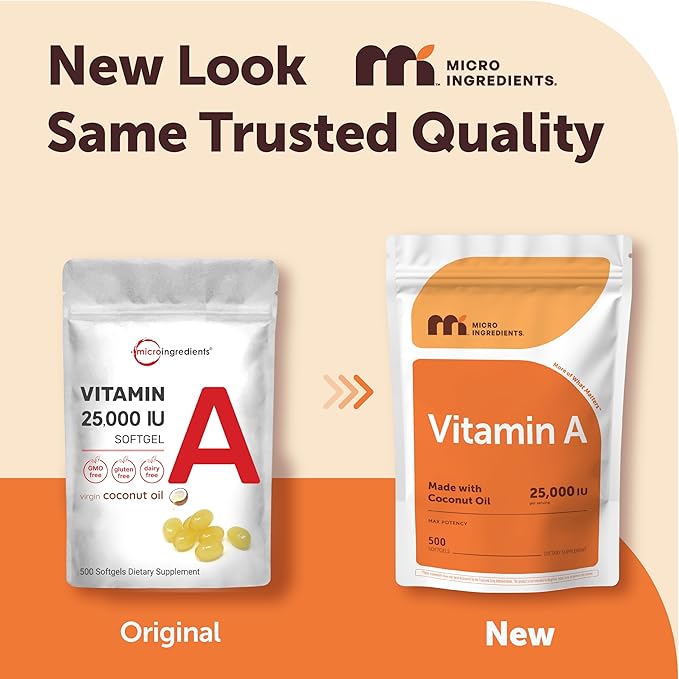 Maximum Strength Vitamin A 25000 IU | 500 Softgels with Coconut Oil for Better Absorption | Essential Vitamins | Non-GMO, Easy to Swallow