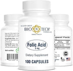 Folic Acid 5mg - BioTech Pharmacal - 100 Capsules - Pack of 2