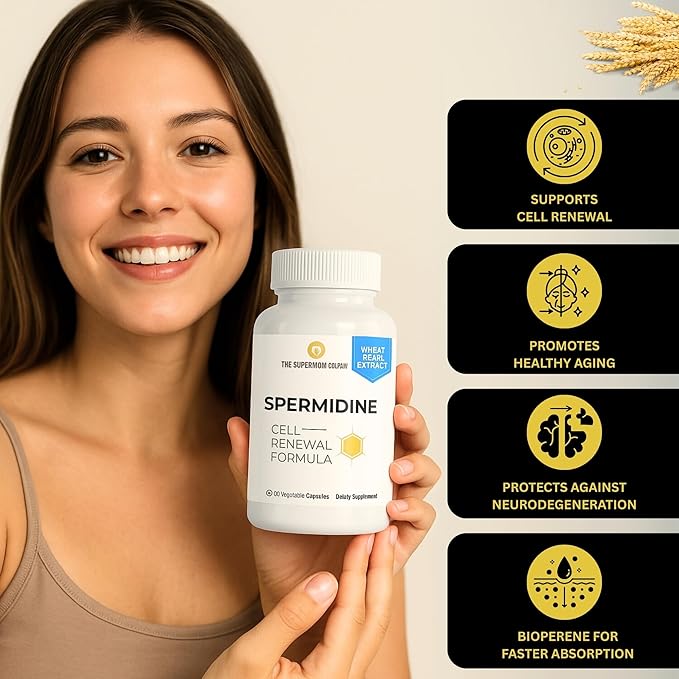 Spermidine Supplement – 60 Vegetable Capsules – Wheat Germ Extract with 1000 mg Spermidine, Enhanced with BioPerine for Optimal Absorption (1-Pack)