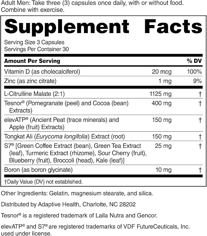 Nugenix Total-T2 - Testosterone Booster and Nitric Oxide Booster for Men, Tesnor, S7, ElevATP, Tongkat, Citrulline, Nitric Oxide and Testosterone Supplement for Men (180 Count)