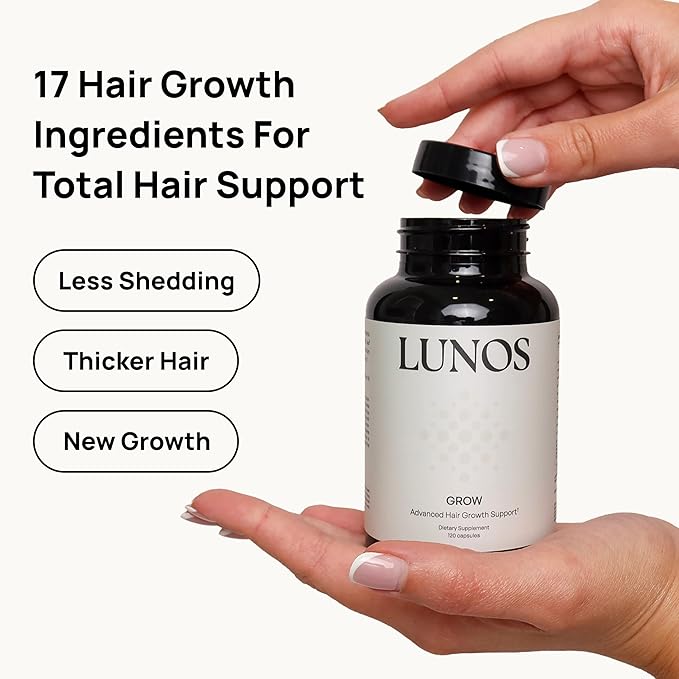 Lunos Grow Hair Growth Supplements - 17 Ingredient Vitamin with Biotin, Saw Palmetto, & Marine Collagen - Hair Growth Products for Women & Men - 1 Month Supply