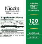 Nature's Bounty Niacin 500mg Flush Free, Cellular Energy Support, Supports Nervous System Health, 120 Capsules (Pack of 3)