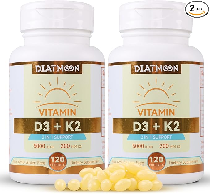 Vitamin D3 K2 Supplement Softgels, Vitamin D3 5000 IU & Vitamin K2 MK7 200 mcg, Bone & Teeth Support, Easy to Swallow - 240 Counts