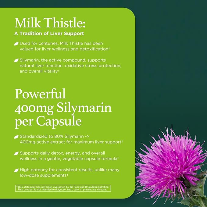 High Potency Silymarin 400mg Milk Thistle Extract 500mg for Optimal Liver Health & Detox Antioxidant Support | 60 Vegan Capsules – Innervis Nutrition