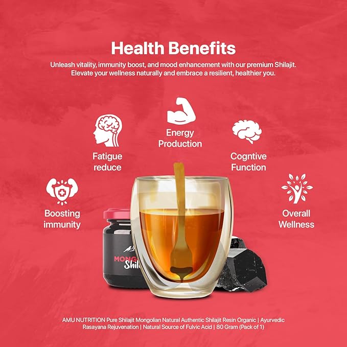 AMU NUTRITION Shilajit Pure Himalayan Organic - Harvested from Mongolia - Shilajit for Men - Natural Source of Fulvic Acid Trace Minerals- 80GR