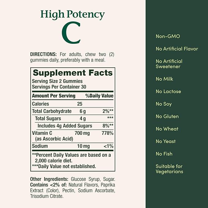 Nature's Bounty Vitamin C Gummies 700mg, High Potency Vitamin C Chewable Gummies for Adults, Immune Support Supplement, Dietary Supplement, Orange Flavor, 60 Ct (Pack of 2)