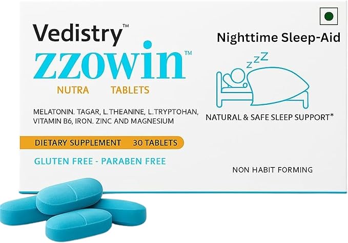 Zzowin Sleep Support Supplement – 5mg Melatonin, Valerian Root, Magnesium for Deep Sleep & Relaxation 30 Tablets | Natural Sleep Aid, Non-Habit Forming | Improve Sleep Quality | Pack of 1