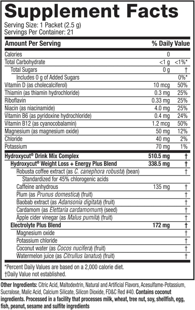 Hydroxycut Drink Mix - Advanced Result - Metabolism & Energy Support - C. Canephora Robusta Extract, 135 mg Caffeine & B Vitamins - for Men & Women - Wildberry Blast - 21 Stick Packs