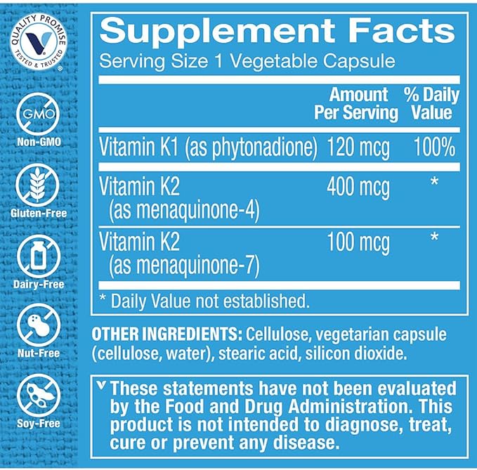The Vitamin Shoppe Vitamin K Complex - Complete K1 K2 Formula | Bone & Cardiovascular Health | 180 Vegetable Capsules | Full Spectrum