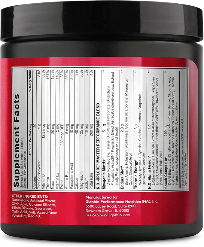 BSN N.O.-XPLODE Pre Workout Powder, Energy Supplement for Men and Women with Creatine and Beta-Alanine, Fruit Punch, 16 Servings, 0.65 Pound