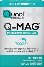 Qunol Q-Mag Magnesium L-Threonate Tablets, 2000mg of Magtein to Help Support Cognitive Performance, Improve Mental Alertness & Productivity, Supports Restful Sleep, High Absorption, 60 Count