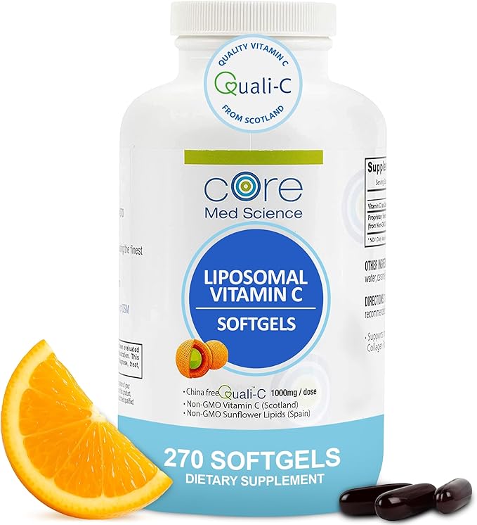 Core Med Science Liposomal Vitamin C 1000mg, 270 Softgels - Non-GMO Natural Liposomal Vitamin C Supplement that Promotes Healthy Skin - Immune System Booster for Adults, Supports Collagen Formation