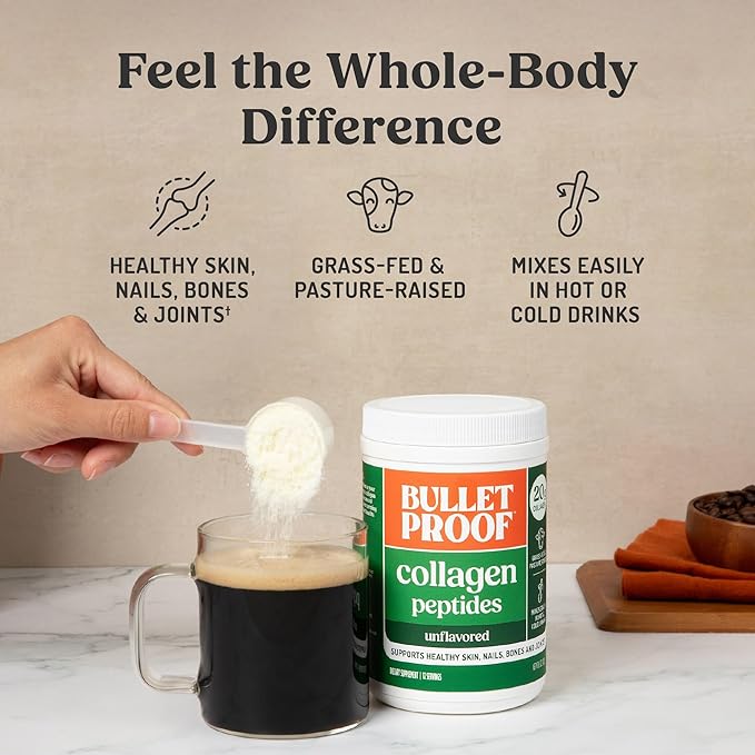 Bulletproof Unflavored Collagen Peptides Powder, 20g Grass-Fed Collagen Protein and Amino Acids for Skin, Bones and Joints, 8.5 Ounces